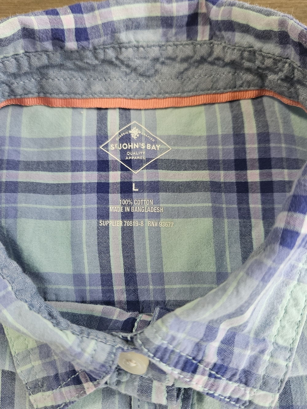 St. John's Bay Light Blue Navy Plaid Button-Down Lightweight Cotton Shirt Large - Picture 3 of 11
